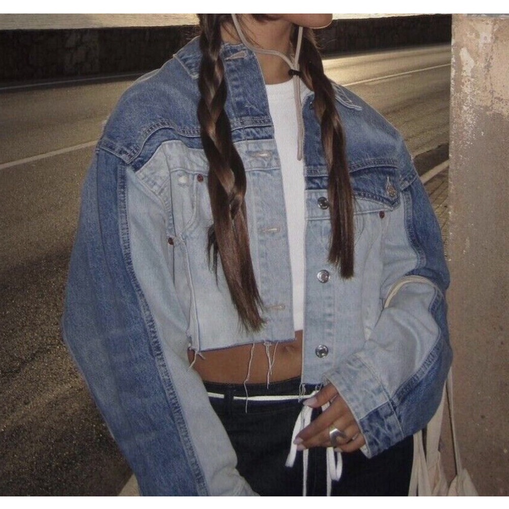 Zara Patchwork Denim Cropped Jacket - image 2